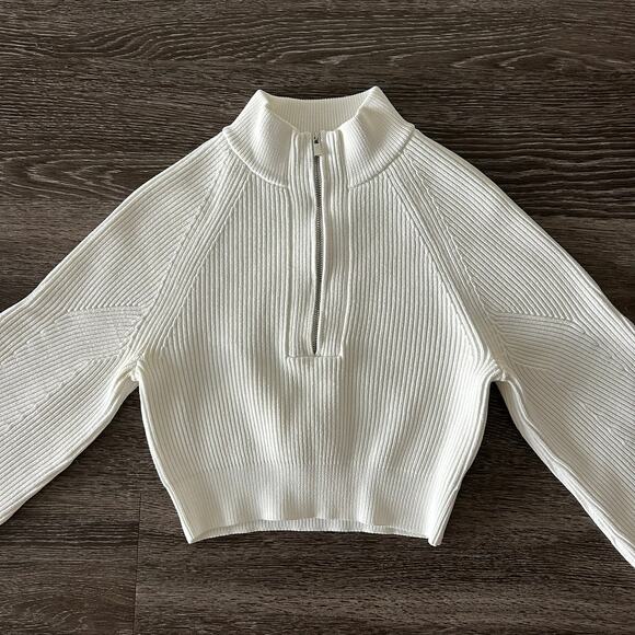 NWOT House of CB Reeva White Balloon Sleeve Ribbed Sweater Zip Top Size Small - Picture 6 of 16